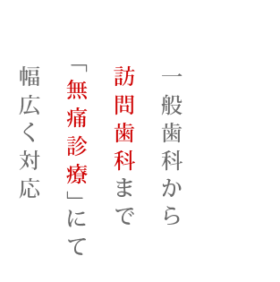 一般歯科から訪問歯科まで、「無痛診療」にて幅広く対応